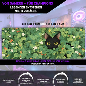 Gaming Mauspad XXL | Schwarze Katze LoFi | PREMIUM-DICKE 4 MM Sunnywall