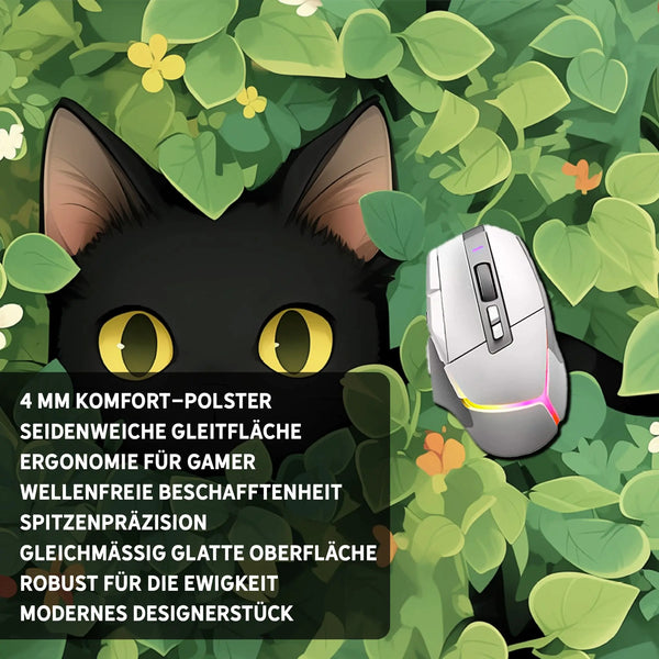 Gaming Mauspad XXL | Schwarze Katze LoFi | PREMIUM-DICKE 4 MM Sunnywall