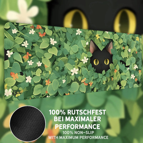 Gaming Mauspad XXL | Schwarze Katze LoFi | PREMIUM-DICKE 4 MM Sunnywall