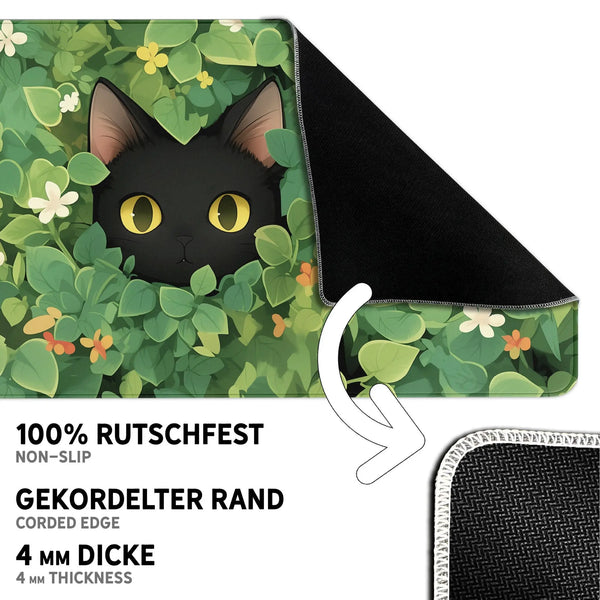 Gaming Mauspad XXL | Schwarze Katze LoFi | PREMIUM-DICKE 4 MM Sunnywall