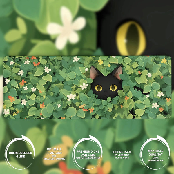Gaming Mauspad XXL | Schwarze Katze LoFi | PREMIUM-DICKE 4 MM Sunnywall