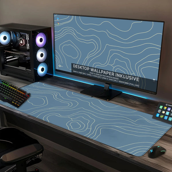 Gaming Mauspad XXL | Topografie - blau | PREMIUM-DICKE 4 MM Sunnywall