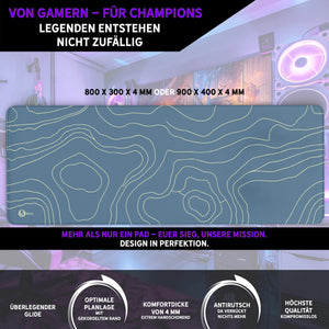 Gaming Mauspad XXL | Topografie - blau | PREMIUM-DICKE 4 MM Sunnywall