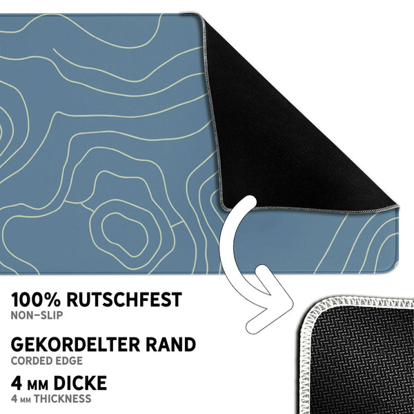 Gaming Mauspad XXL | Topografie - blau | PREMIUM-DICKE 4 MM Sunnywall