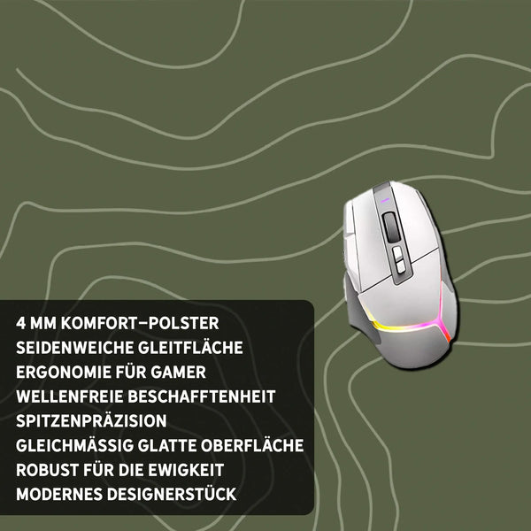 Gaming Mauspad XXL | Topografie - moosgrün | PREMIUM-DICKE 4 MM Sunnywall