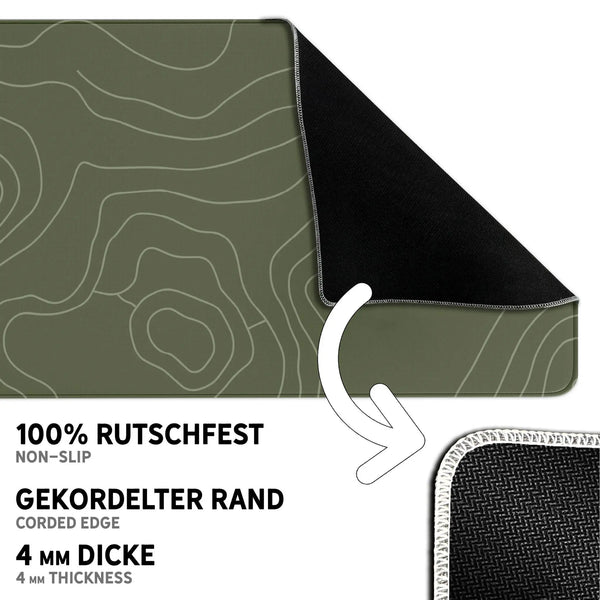 Gaming Mauspad XXL | Topografie - moosgrün | PREMIUM-DICKE 4 MM Sunnywall