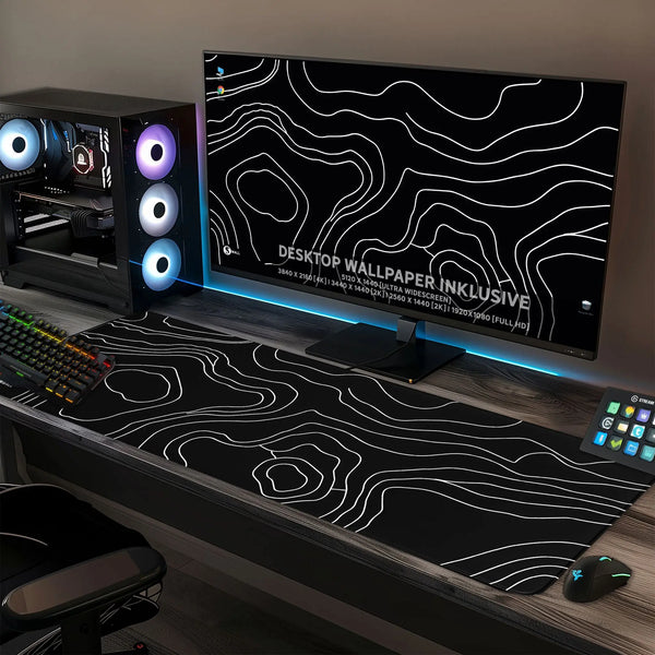 Gaming Mauspad XXL | Topografie - schwarz | PREMIUM-DICKE 4 MM Sunnywall