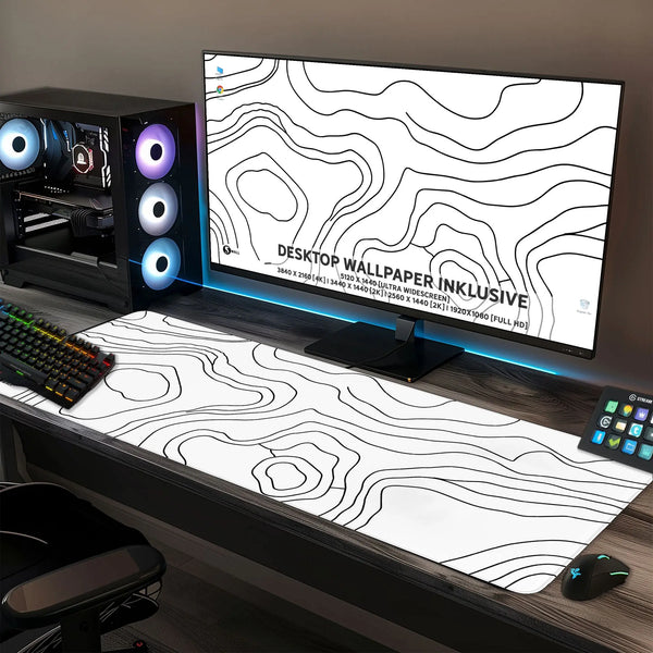 Gaming Mauspad XXL | Topografie - weiss | PREMIUM-DICKE 4 MM Sunnywall