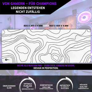 Gaming Mauspad XXL | Topografie - weiss | PREMIUM-DICKE 4 MM Sunnywall