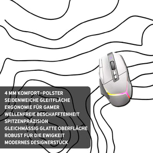 Gaming Mauspad XXL | Topografie - weiss | PREMIUM-DICKE 4 MM Sunnywall