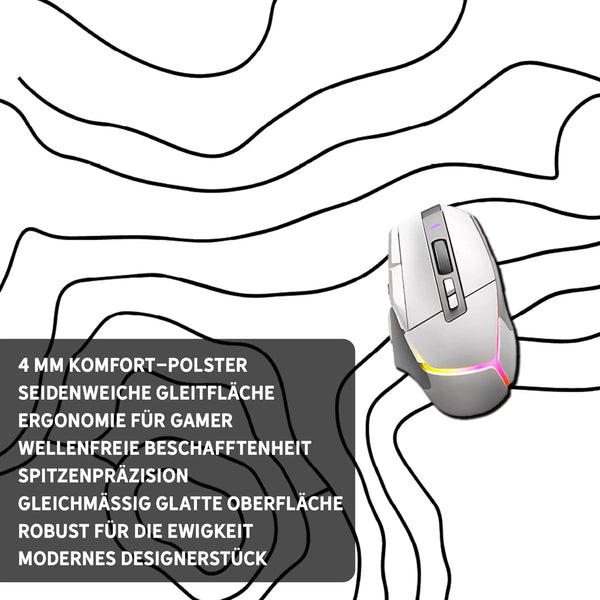 Gaming Mauspad XXL | Topografie - weiss | PREMIUM-DICKE 4 MM Sunnywall