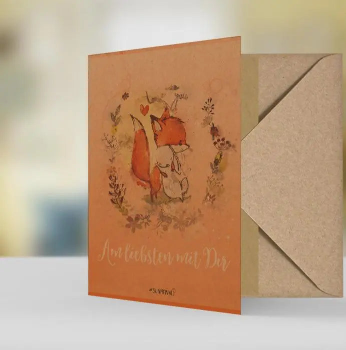 Geschenkkarte Grußkarte - Fuchs & Hase - Am liebsten mit Dir Öko Sunnywall
