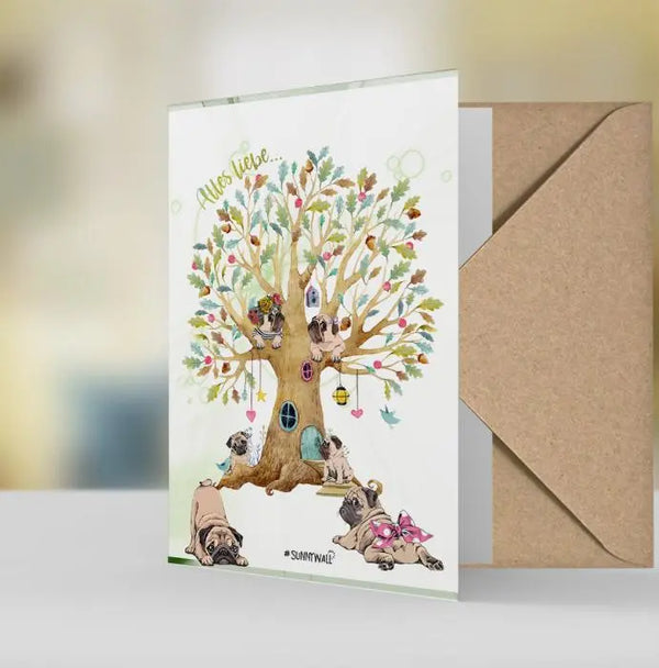 Geschenkkarte Grußkarte - Mops pug viel Spaß Familienbaum Alles liebe Sunnywall