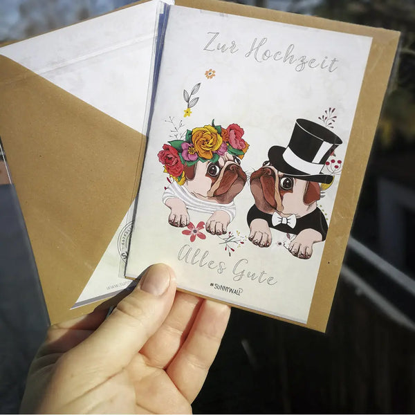 Geschenkkarte Hochzeitskarte Grußkarte Karte pug Mops zur Hochzeit alles Gute Sunnywall