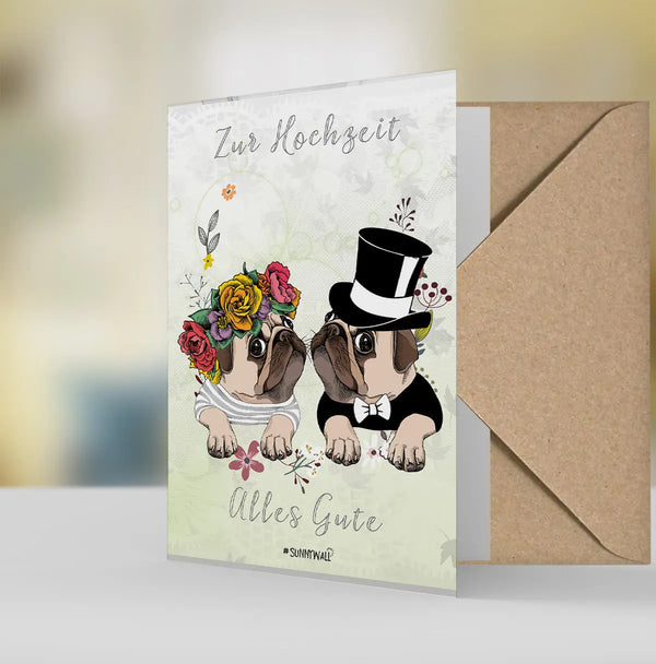 Geschenkkarte Hochzeitskarte Grußkarte Karte pug Mops zur Hochzeit alles Gute Sunnywall