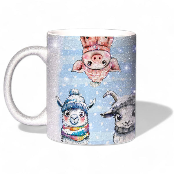 Glitzertasse - Winterliche Tierfreunde - Für die Seele - Weihnachten - Silber Glitzer Sunnywall