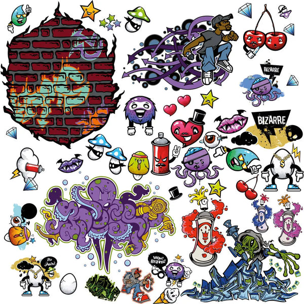 Graffiti Wandtattoo XXL Set | Kinderzimmer Aufkleber bunt Wanddeko Sunnywall