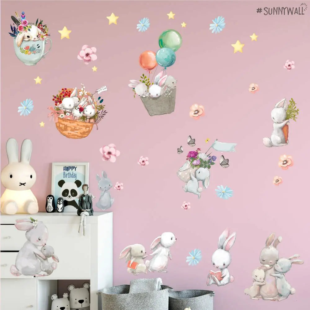 Hasenbande - Wandtattoo Kinderzimmer Baby Wandaufkleber Sunnywall