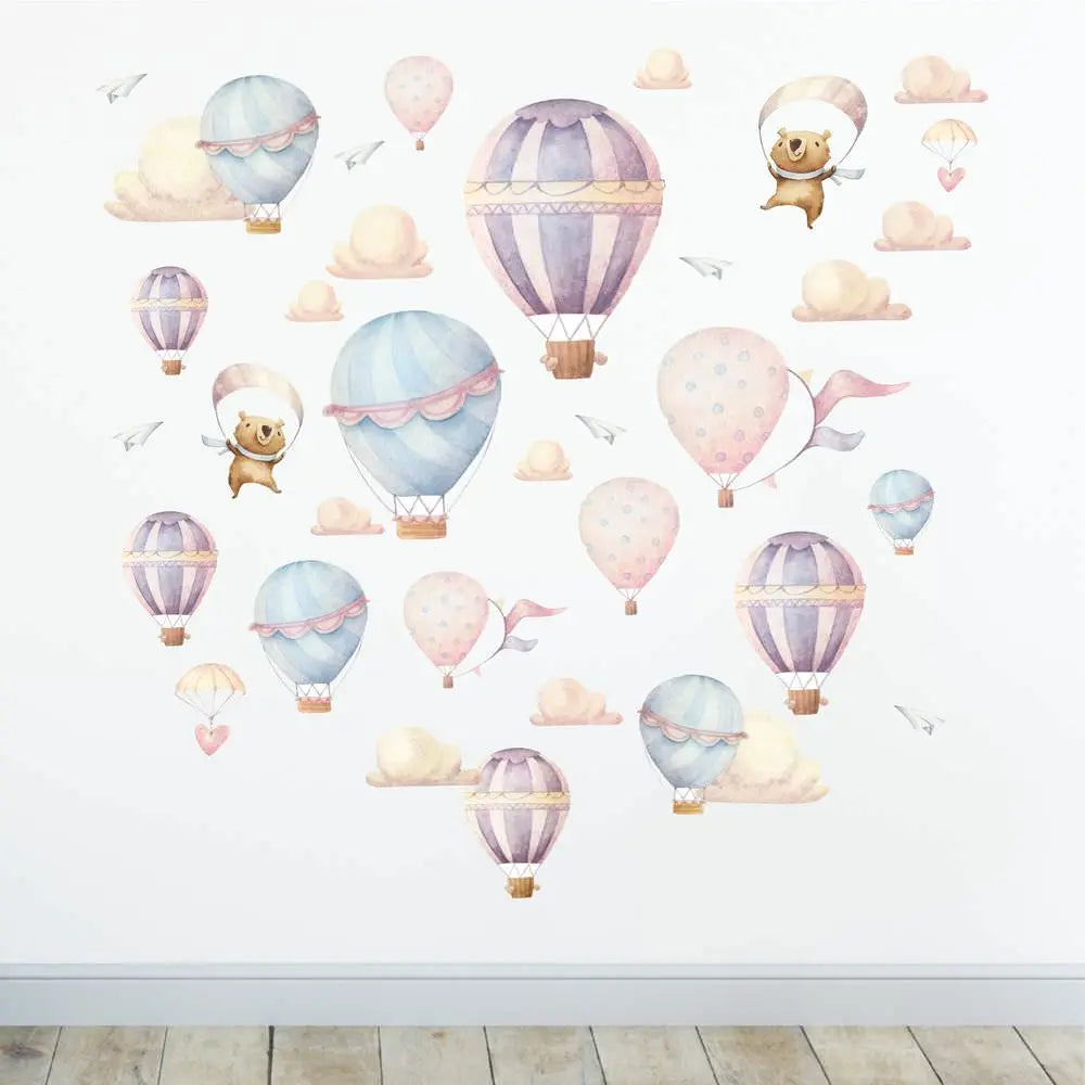 Heißluftballons - Wandtattoo Kinderzimmer Baby Wandaufkleber - 3 x A4 Set Sunnywall