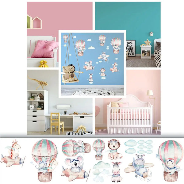 Himmel Safari Tiere - In the sky - Wandtattoo Kinderzimmer Baby Wandaufkleber - 6 x A4 Set Sunnywall