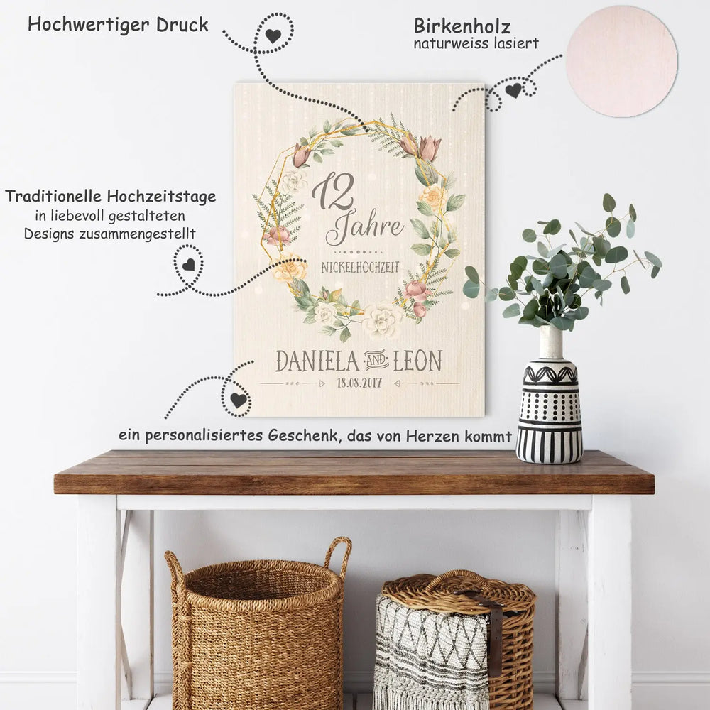 Holzbild zur Hochzeit oder zum Hochzeitstag – Individuell personalisierbar! Sunnywall