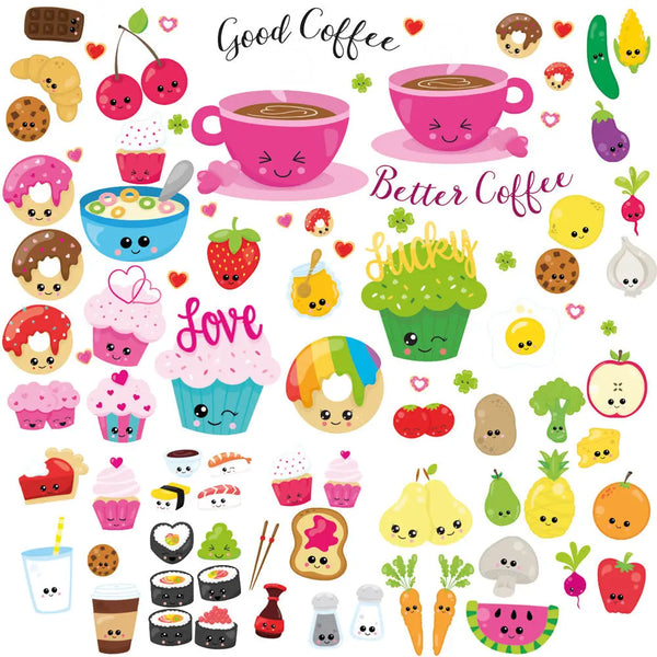 Kawaii Obst & Gemüse Wandtattoo XXL Set | Kinderzimmer Aufkleber bunt Wanddeko Sunnywall