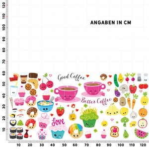 Kawaii Obst & Gemüse Wandtattoo XXL Set | Kinderzimmer Aufkleber bunt Wanddeko Sunnywall