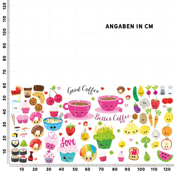 Kawaii Obst & Gemüse Wandtattoo XXL Set | Kinderzimmer Aufkleber bunt Wanddeko Sunnywall