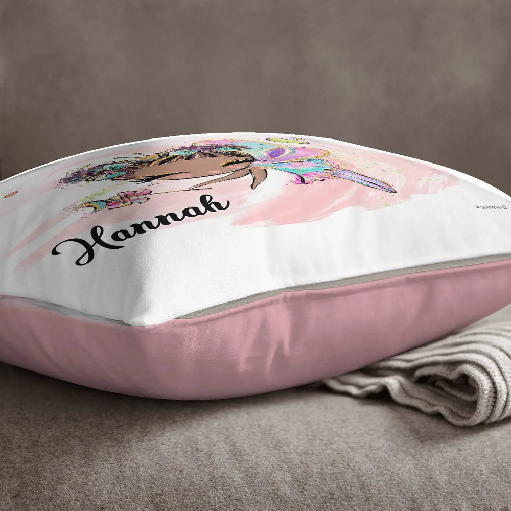 Kissen mit Reißverschluss rosa Glitzer Fee II – Personalisiert mit Namen Sunnywall