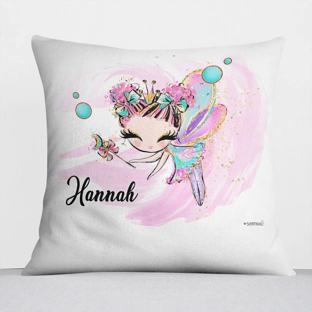 Kissen mit Reißverschluss rosa Glitzer Fee – Personalisiert mit Namen Sunnywall