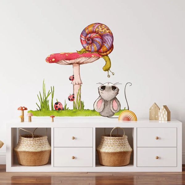 Kleine Maus und Schnecke - Wandtattoo Kinderzimmer Wandaufkleber Babyzimmer Sunnywall