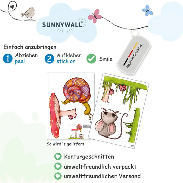 Kleine Maus und Schnecke - Wandtattoo Kinderzimmer Wandaufkleber Babyzimmer Sunnywall
