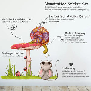 Kleine Maus und Schnecke - Wandtattoo Kinderzimmer Wandaufkleber Babyzimmer Sunnywall