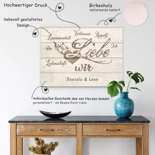 Liebe ist... Holzbild - mit Wunschnamen Valentinstag Hochzeit Sunnywall