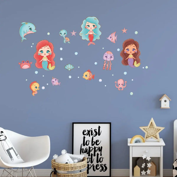 Meerjungfrauen - Wandtattoo Wandsticker 6 x A4 Set Sunnywall