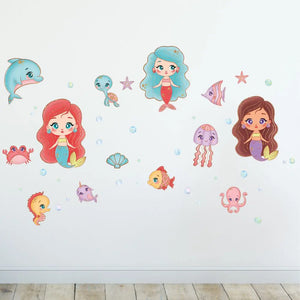 Meerjungfrauen - Wandtattoo Wandsticker 6 x A4 Set Sunnywall