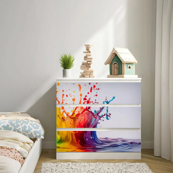 Möbelfolie passend für IKEA Malm Kommode Farbkleckse Splash Schrankfolie - Sunnywall - Individualität trifft Design