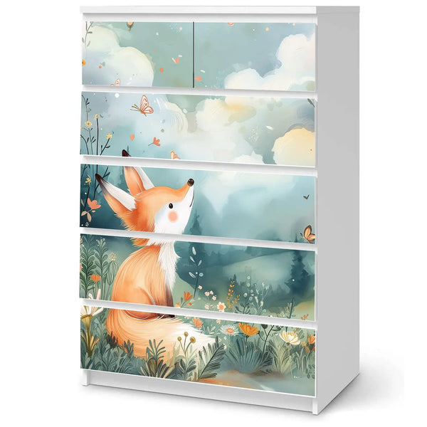 Möbelfolie passend für IKEA Malm Kommode Fuchs auf Wiese Schrankfolie - Sunnywall - Individualität trifft Design