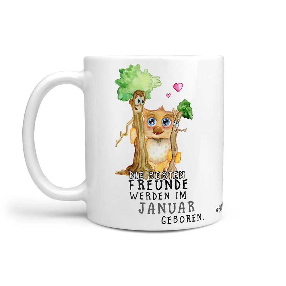 Monatstasse | Kaffeetasse Tasse Geburtstag Januar bis Dezember | Beste Freunde Eule Geburtstagstasse inkl. Geschenkkarte Sunnywall