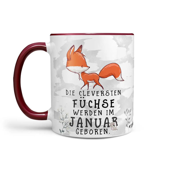 Monatstasse | Kaffeetasse Tasse Geburtstag Januar bis Dezember | Die cleversten Füchse inkl. Geschenkkarte Sunnywall