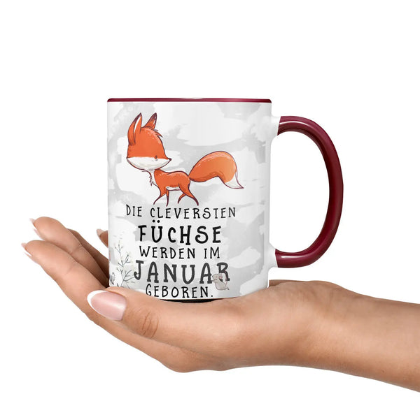 Monatstasse | Kaffeetasse Tasse Geburtstag Januar bis Dezember | Die cleversten Füchse inkl. Geschenkkarte Sunnywall