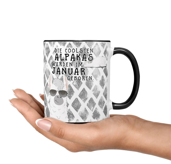 Monatstasse | Kaffeetasse Tasse Geburtstag Januar bis Dezember | Die coolsten Alpakas inkl. Geschenkkarte Sunnywall