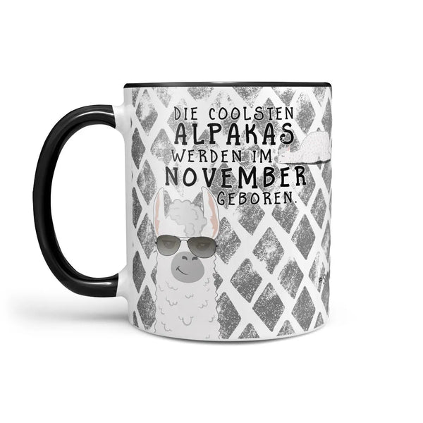 Monatstasse | Kaffeetasse Tasse Geburtstag Januar bis Dezember | Die coolsten Alpakas inkl. Geschenkkarte Sunnywall