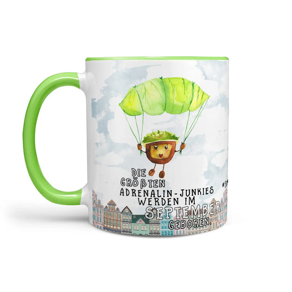 Monatstasse | Kaffeetasse Tasse Geburtstag Januar bis Dezember | Die größten Adrenalin Junkies Geburtstagstasse inkl. Geschenkkarte Sunnywall