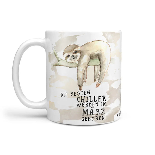 Monatstasse | Kaffeetasse Tasse Geburtstag Januar bis Dezember | Die größten Chiller (Faultier) inkl. Geschenkkarte Sunnywall