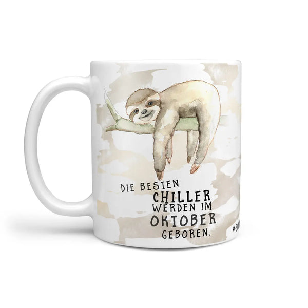 Monatstasse | Kaffeetasse Tasse Geburtstag Januar bis Dezember | Die größten Chiller (Faultier) inkl. Geschenkkarte Sunnywall