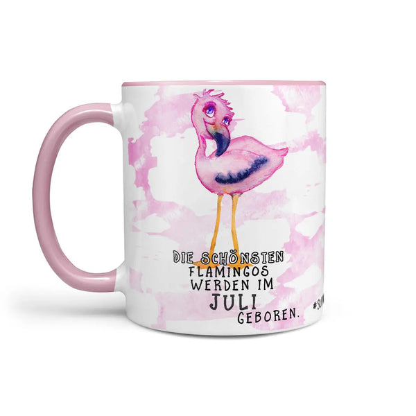 Monatstasse | Kaffeetasse Tasse Geburtstag Januar bis Dezember | Die schönsten Flamingos Geburtstagstasse inkl. Geschenkkarte Sunnywall