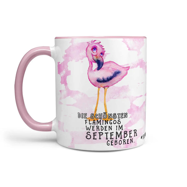 Monatstasse | Kaffeetasse Tasse Geburtstag Januar bis Dezember | Die schönsten Flamingos Geburtstagstasse inkl. Geschenkkarte Sunnywall