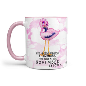 Monatstasse | Kaffeetasse Tasse Geburtstag Januar bis Dezember | Die schönsten Flamingos Geburtstagstasse inkl. Geschenkkarte Sunnywall