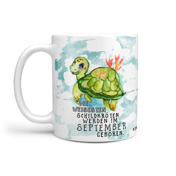 Monatstasse | Kaffeetasse Tasse Geburtstag Januar bis Dezember | Die weiseste Schildkröte Geburtstagstasse inkl. Geschenkkarte Sunnywall